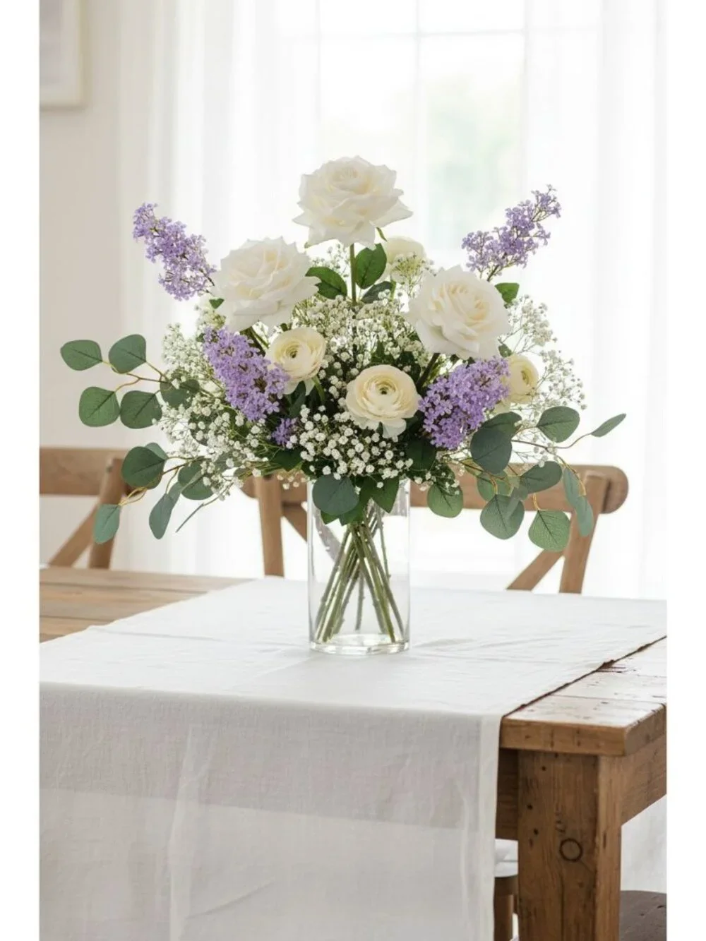 Artificial Lilac Stems Set of 2, 30 Inch Lavender Filler Flowers, Cottage Farmho